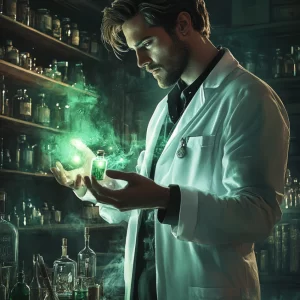 chonglaoban_A_divine_healer_in_a_modern_white_coat_holding_a_gl_4e5a6c20-b877-40b1-acb3-4e6b7b39e36e