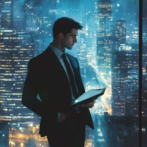 chonglaoban_A_sharp-suited_young_professional_standing_by_a_hig_780410f2-ba63-4da3-8d55-d487f3f7d170